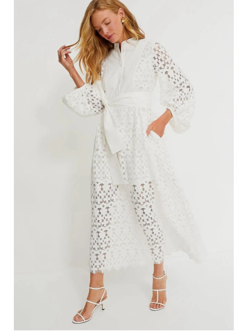 New Tuckernuck White Lace Calliope Maxi Floral Eyelet Dress S Balloon Sleeves